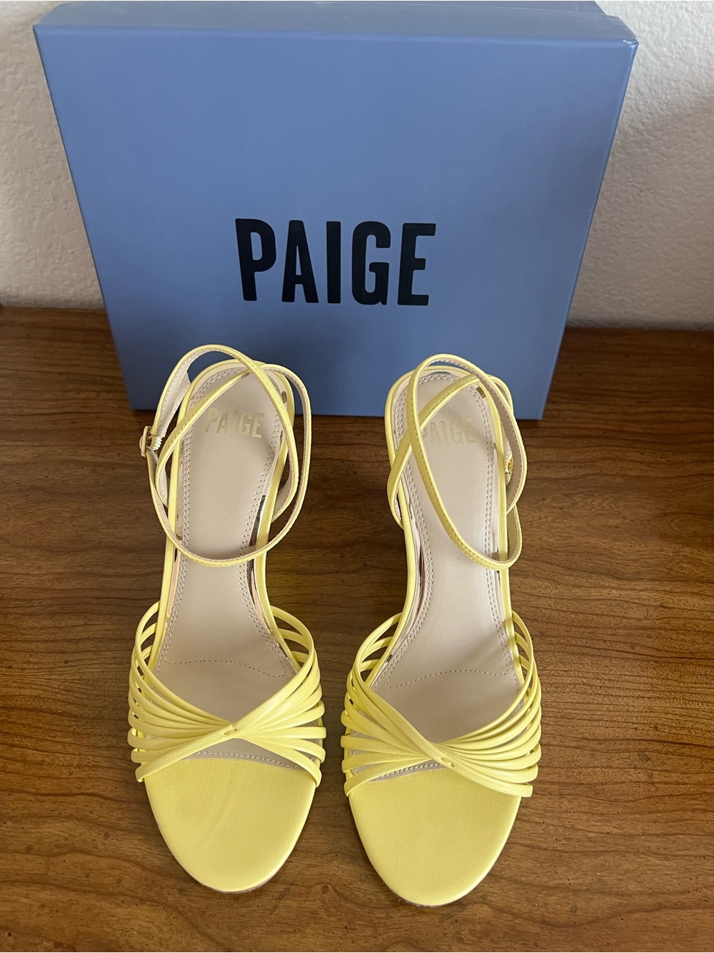 PAIGE Yellow Strappy Ankle-Wrap Wedge Heels